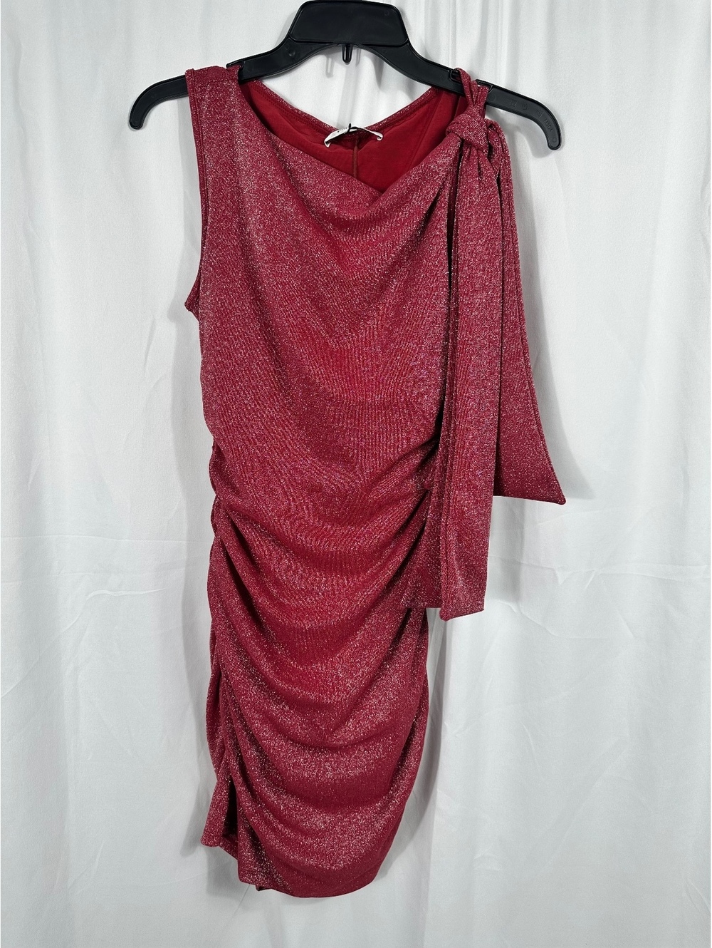 Popilush Asymmetric Shoulder Tie Ruched Sculpting Mini Dress Size Small
